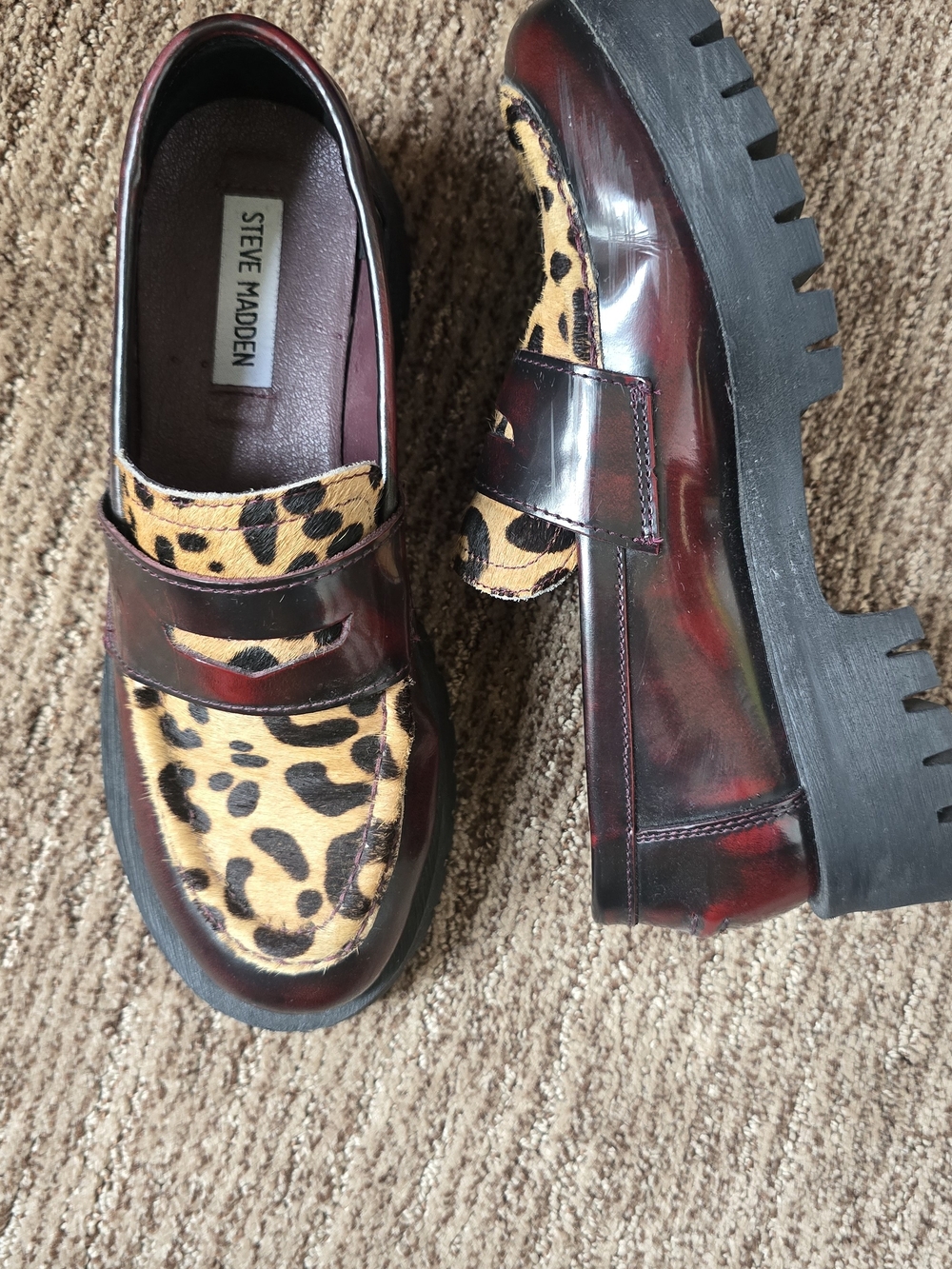 Steve Madden Women's Burgundy Leopard Lawrence Chunky Loafers